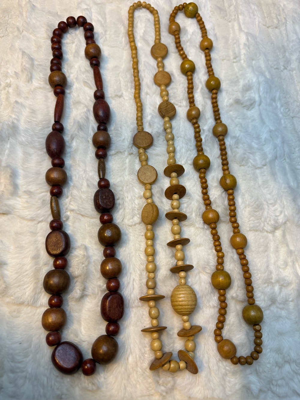 Vintage Lot of 3 Wooden Beaded Necklaces Long Boho Earth Tone Jewelry